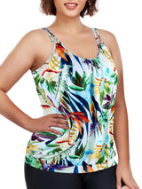 Women's Plus-Size Wireless Tankini Top Adjustable Straps Blouson – Leopard 4XL