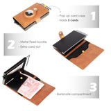 Portofel de carduri din piele cu mecanism pop-up protecție RFID și slot AirTag – Maro