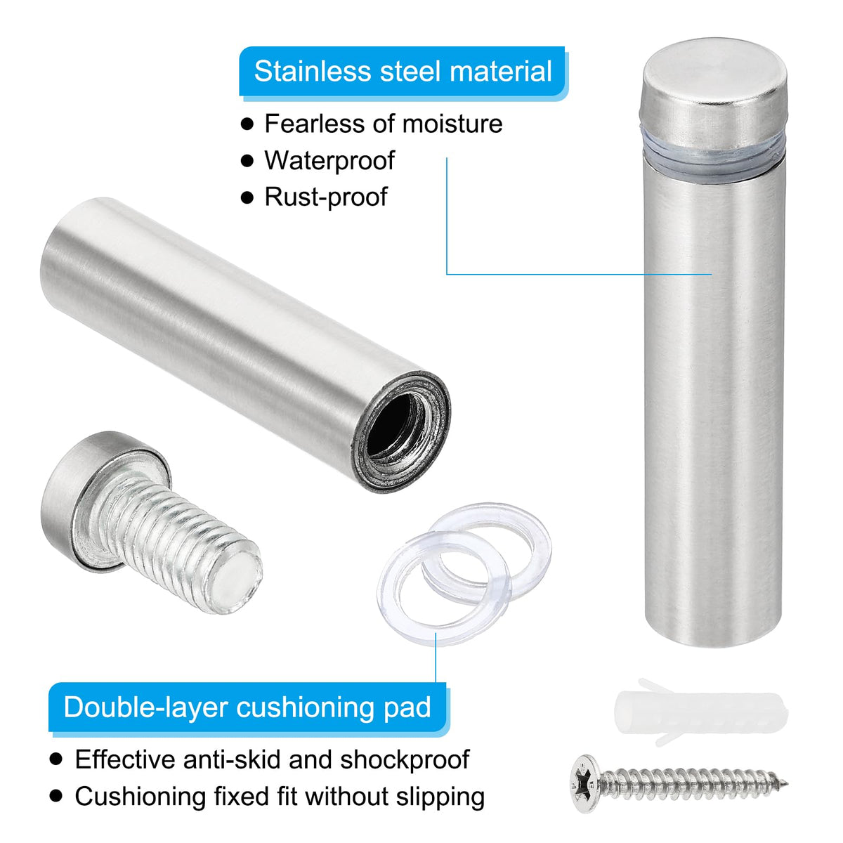 Șuruburi distanțiere din inox pentru fixare panouri și tablouri acrilice, set 12 bucăți – Argintiu
