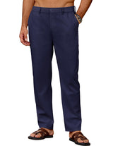 Pantaloni de in pentru bărbați lejeri de vară cu șnur în talie – Bleumarin XXL