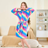 Girls' Plush Hooded Bathrobe with Cat Ears Soft Dressing Gown – Rainbow 5-6 Years