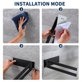 Self-Adhesive Wall Towel Rail 2-Arm 180° Rotatable Double – Matte Black