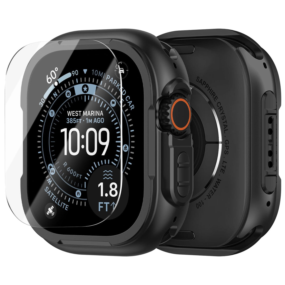 Apple Watch Metal Protective Case 3‑in‑1 with Screen & Back Cover – 49mm Black