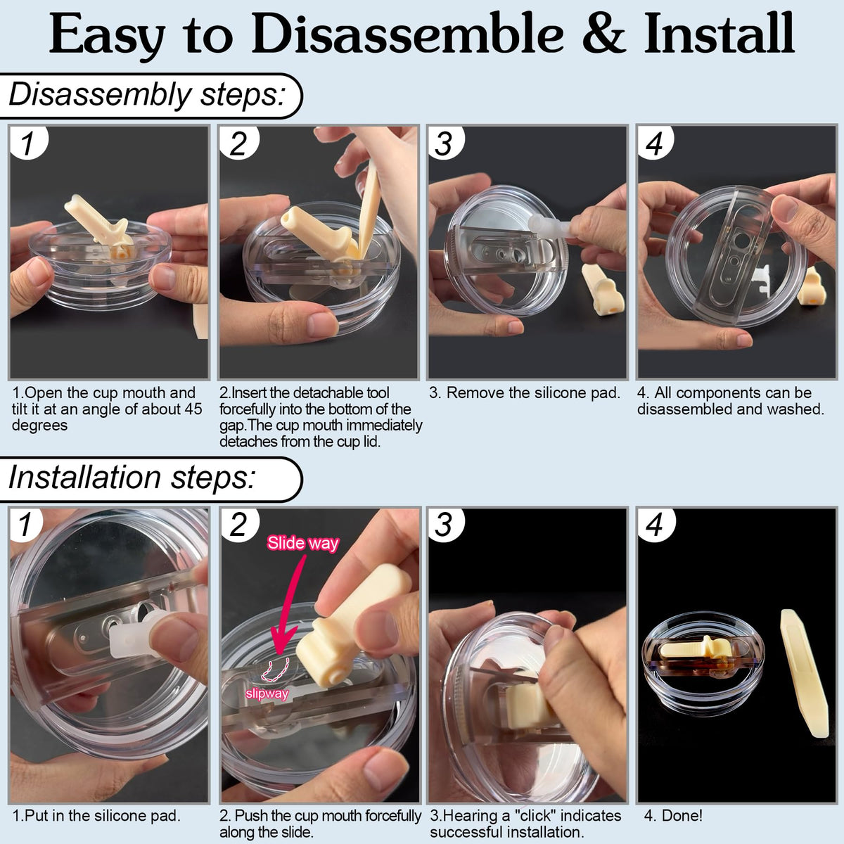 Removable Leakproof Tumbler Lids Set of 2 360° Easy-Clean Dustproof – Fits Stanley