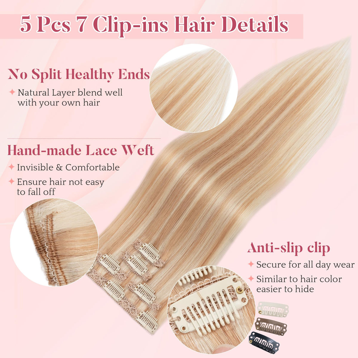 Clip-in Human Hair Extensions 25cm 5pc 7-clips Remy Invisible – Colour 18RP613R