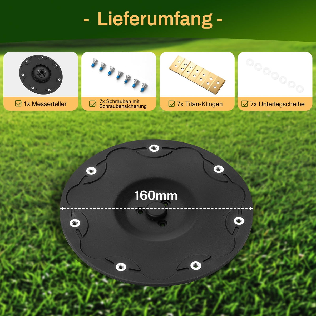 Disc de tăiere de schimb + 7 lame compatibile robot tuns gazon YUKA Mini și Mini 2