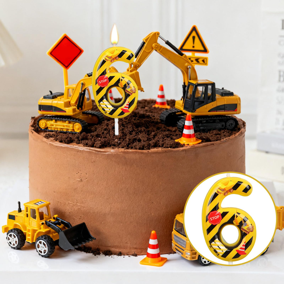 Construction Birthday Candle Cake Topper Number 6 – Yellow/Black
