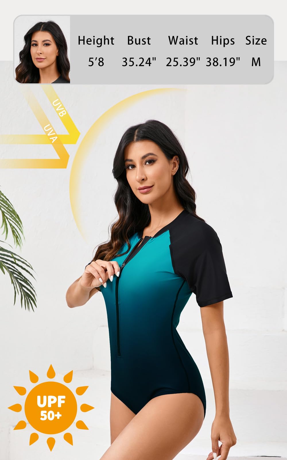 Tricou costum de înot damă Halcurt cu fermoar și protecție UV UPF 50+ – L