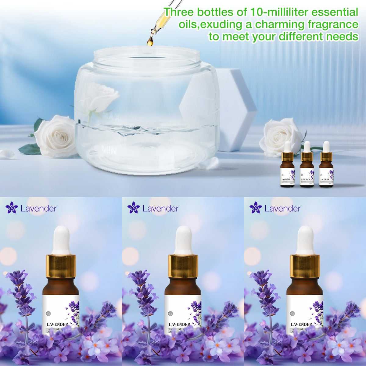 Difuzor de aromaterapie și umidificator cu LED schimbător de culori și ulei solubil 30ml – Verde