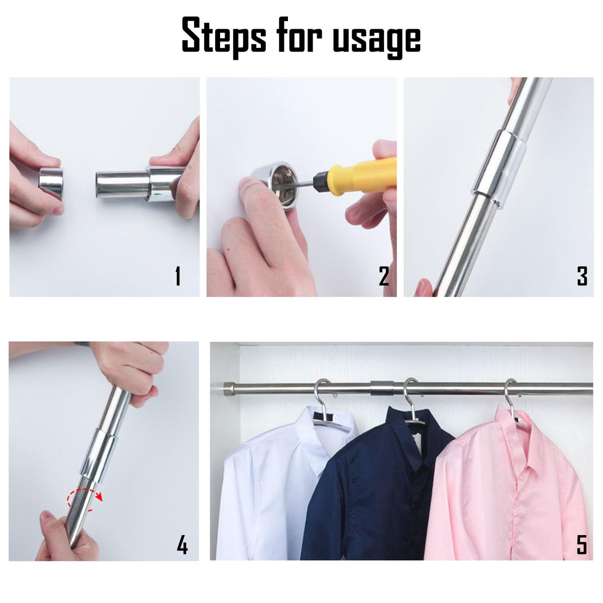 Bare telescopice extensibile pentru haine din inox pentru șifonier 33–62 cm, set 2 bucăți – Argintiu