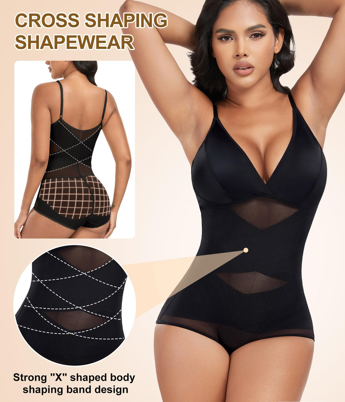Body modelator sculptant burtică fără cusături Niwicee cu bretele reglabile – Negru L