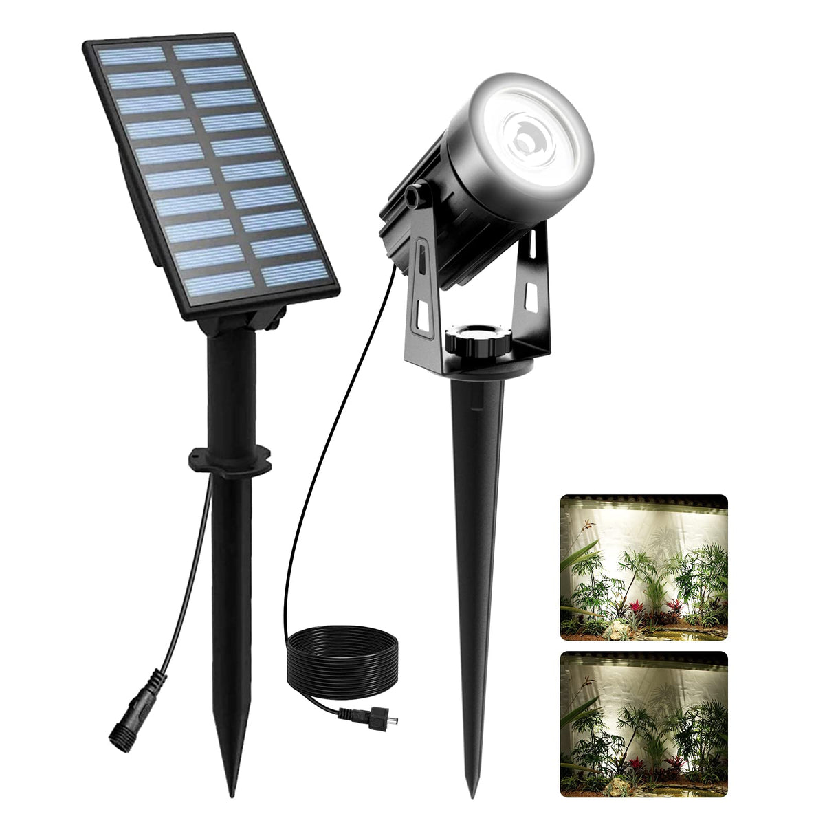 T-SUNUS Solar Garden Light, Garden Spotlight Solar Solar Spotlight for Outdoor Garden Auto On/Off IP65 Waterproof Solar Lamps for Outdoor 2 Brightness Modes Driveway Path Swimming Pool Cold White