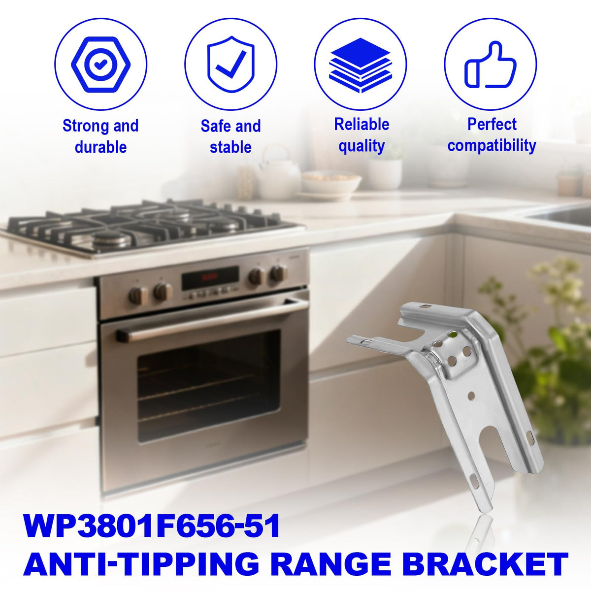 Cooker Anti-Tip Support Bracket Floor/Wall Mount – Fits Maytag/Kenmore/Whirlpool/KitchenAid