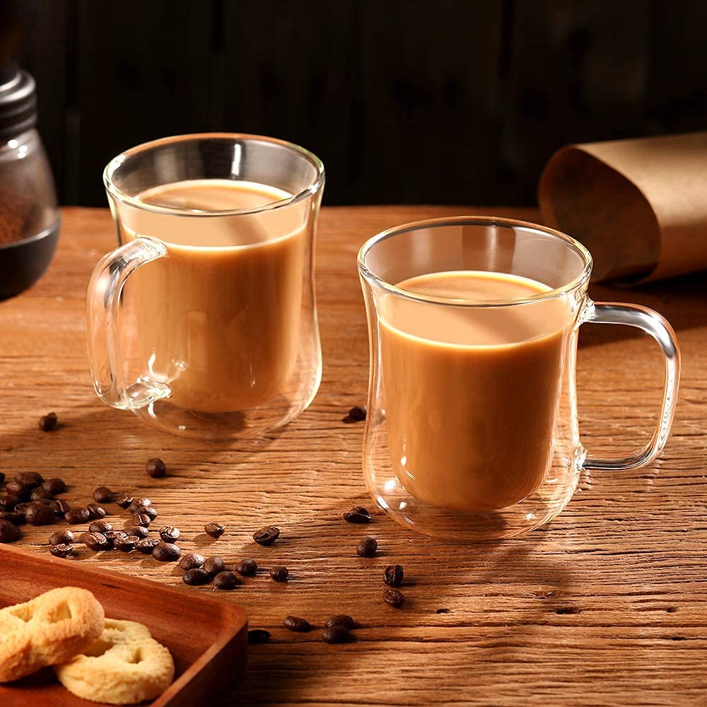 Double-Walled Latte Glasses Borosilicate with Handle - 350ml