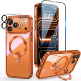 Husă magnetică 3-în-1 pentru iPhone 17 Pro Max compatibilă MagSafe cu inel rotativ 360° – Portocaliu