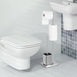 Freestanding Toilet Roll Holder with Brush Stainless Steel Storage Stand – Black