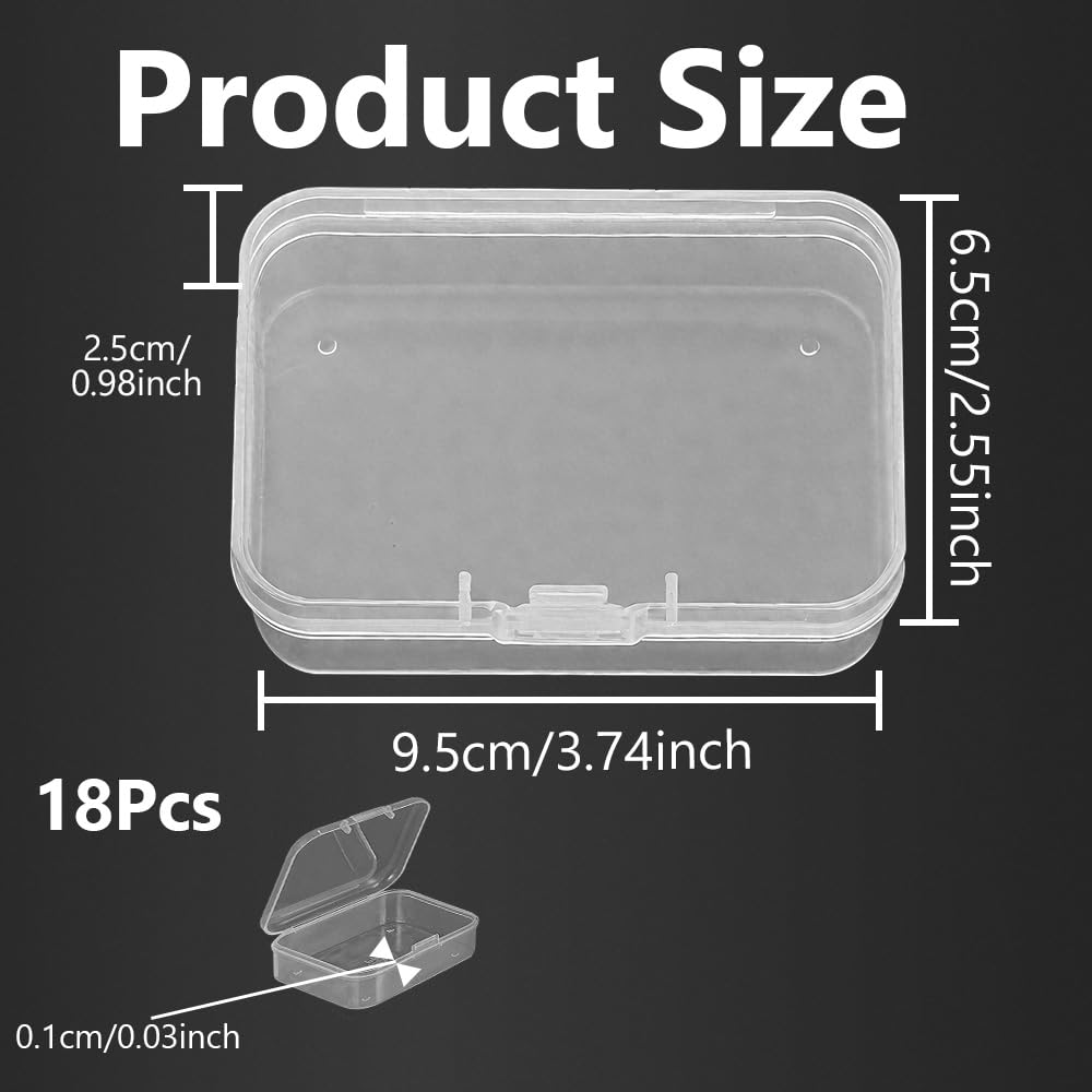 18-Piece Large Rectangular Plastic Storage Boxes Transparent Organizer for Jewellery & Crafts – Clear