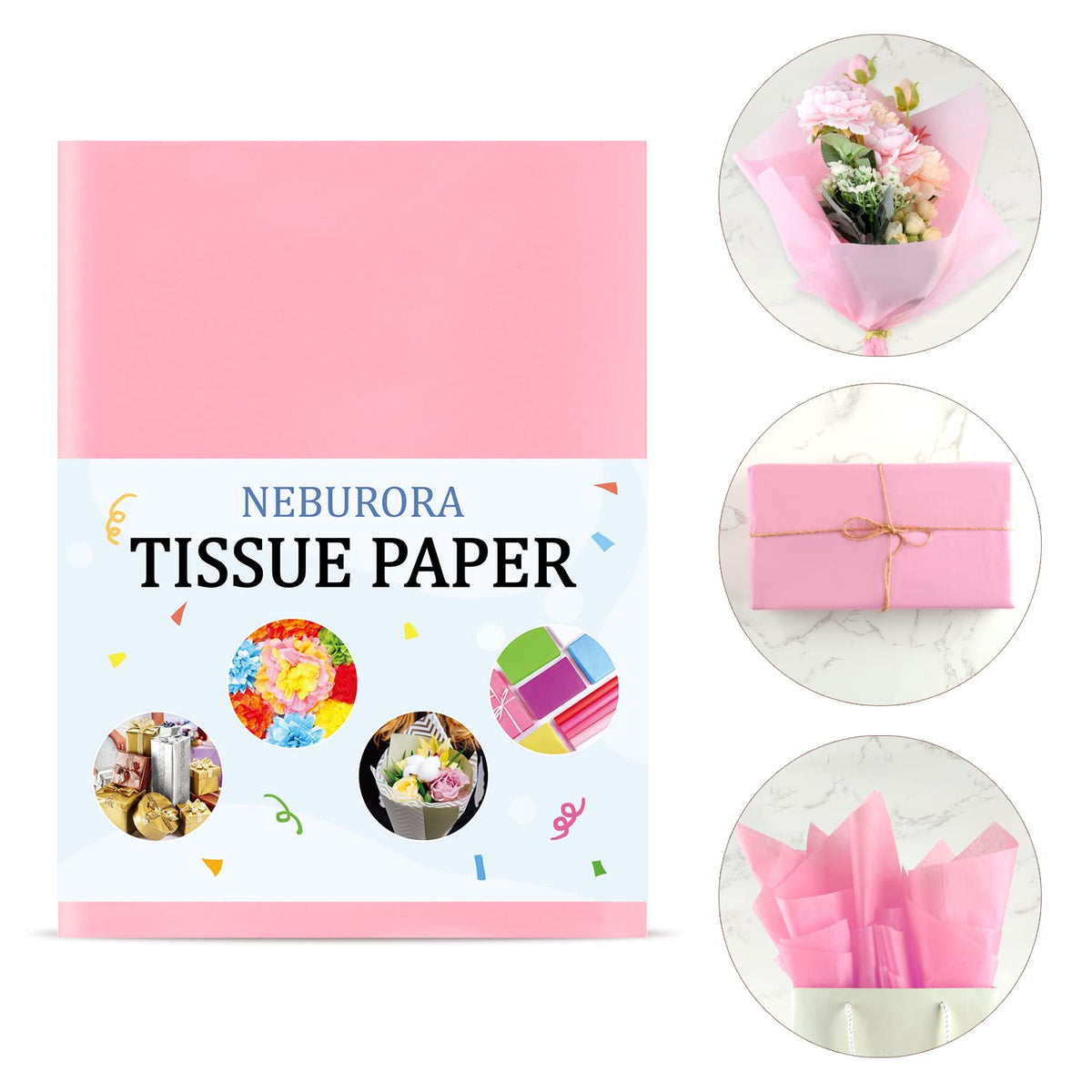 NEBURORA 120 Sheets Pink Tissue Paper 35 x 50 cm Pink Gift Wrap Large Pink Wrapping Paper Sheets for Gift Bags Packaging Flower Fillers Crafts Birthday Christmas Wedding