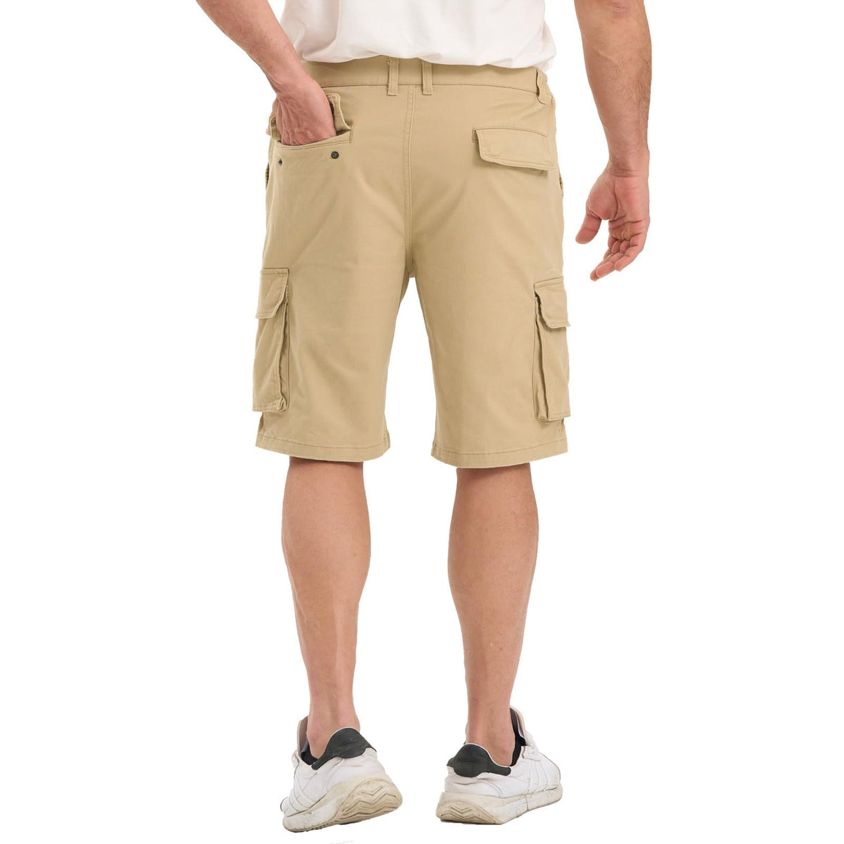 Men's Cargo Shorts Cotton Chino Casual with Pockets Elastic Waist – Grey-Brown L