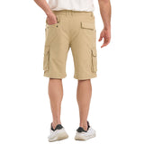 Men's Cargo Shorts Cotton Chino Casual with Pockets Elastic Waist – Grey-Brown L