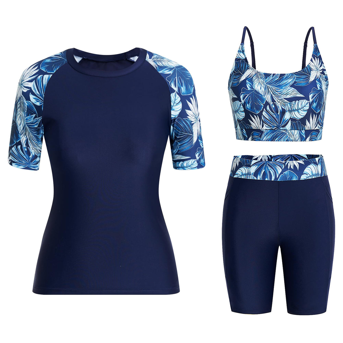 Costum de înot damă 3 piese Owntop protecție solară UPF 50+ cu uscare rapidă – Bleumarin S