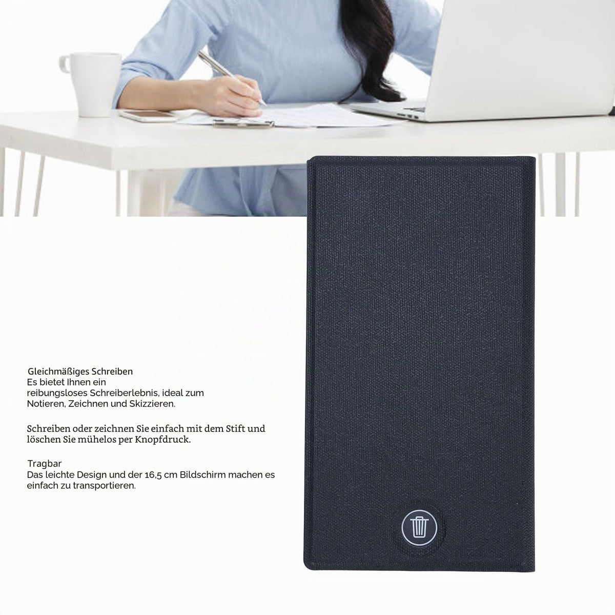 LCD Writing Tablet 6.5in Reusable Erasable Digital Notepad with Lock – Black