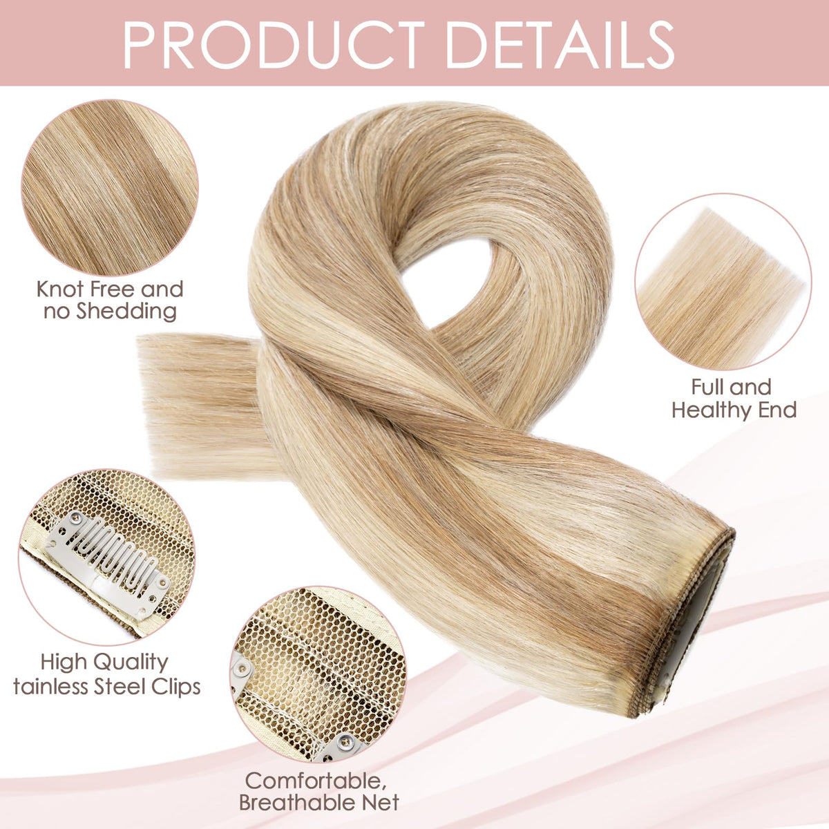 Clip-in Real Human Hair Extensions 5 Clips 35cm 45g – Golden Brown/Blonde