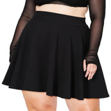 Women's Mini Skater Skirt High Waist Stretch Pleated Flared Plus Size – Black 3XL