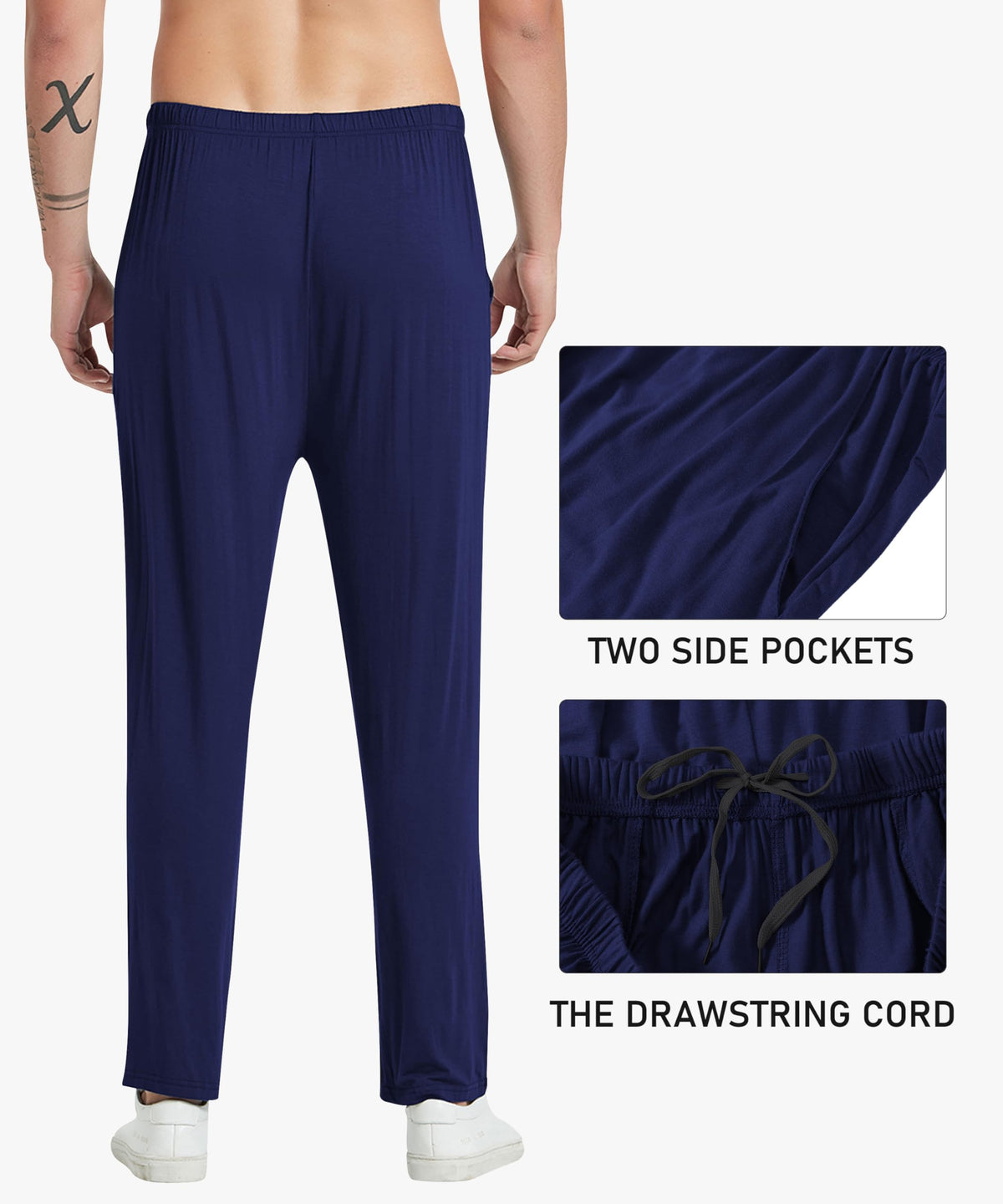 Pantaloni de pijama lejeri pentru bărbați din modal moale cu buzunare, set 2 bucăți – Negru/Bleumarin XXL