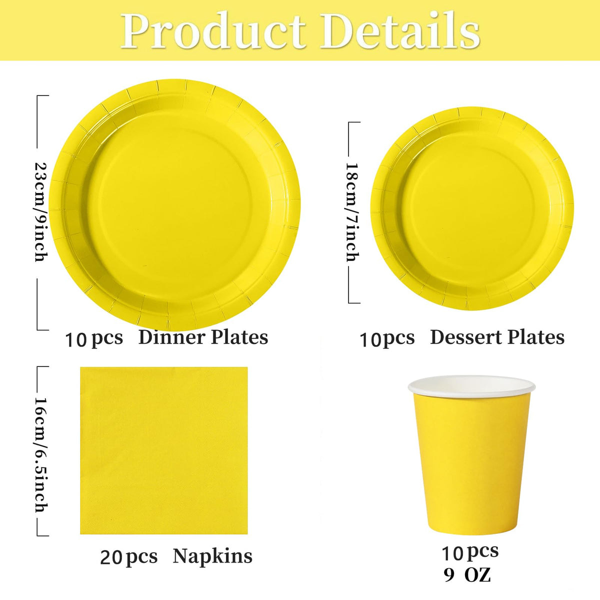 Paper Tableware Set 50pcs Yellow Paper Plates & Cups for Parties – Yellow
