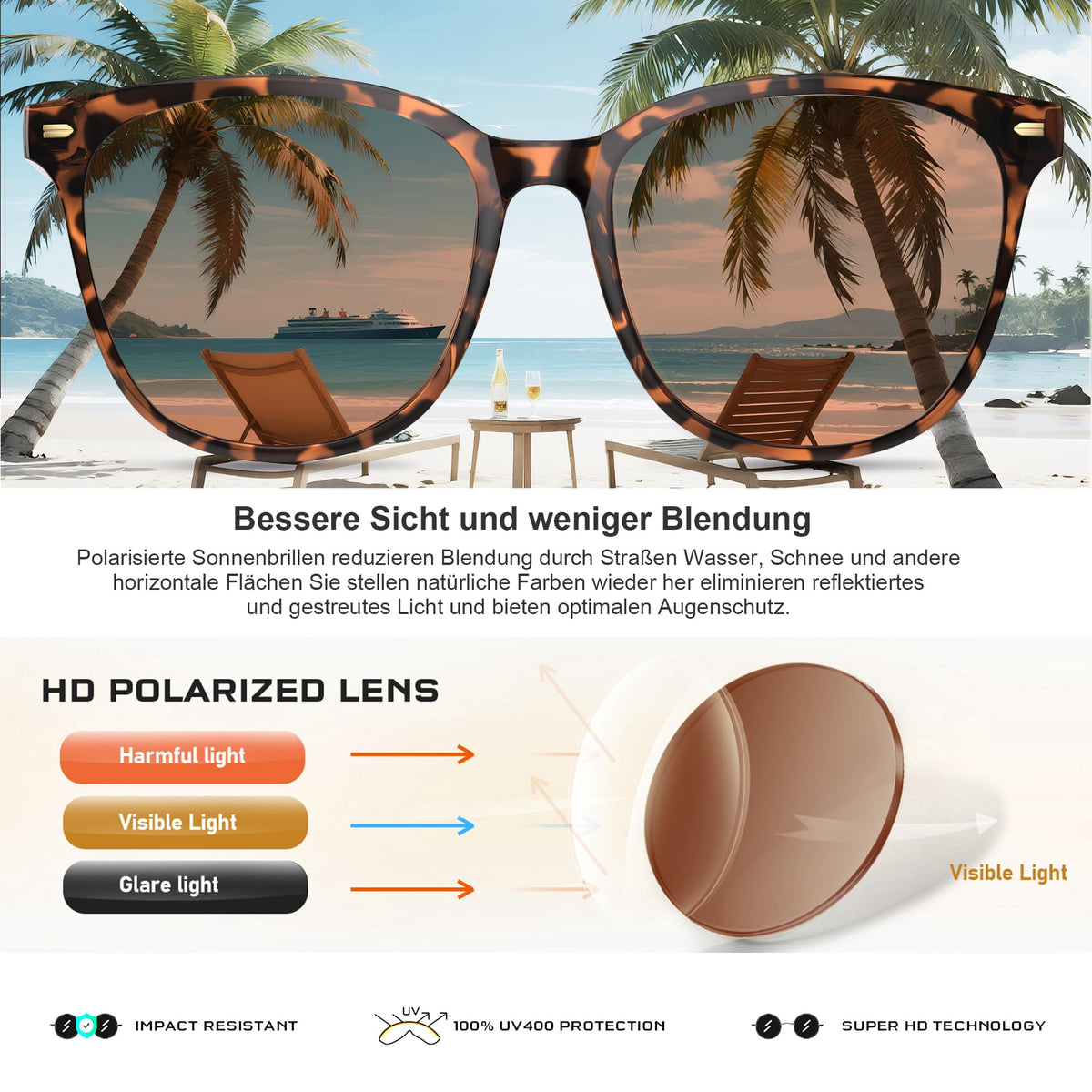 Ochelari de soare polarizați damă protecție UV400 stil retro – Negru
