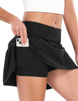 Women's 2-Piece Tennis Skirt Set Short Skirt with Built-in Shorts – Black/Red M
