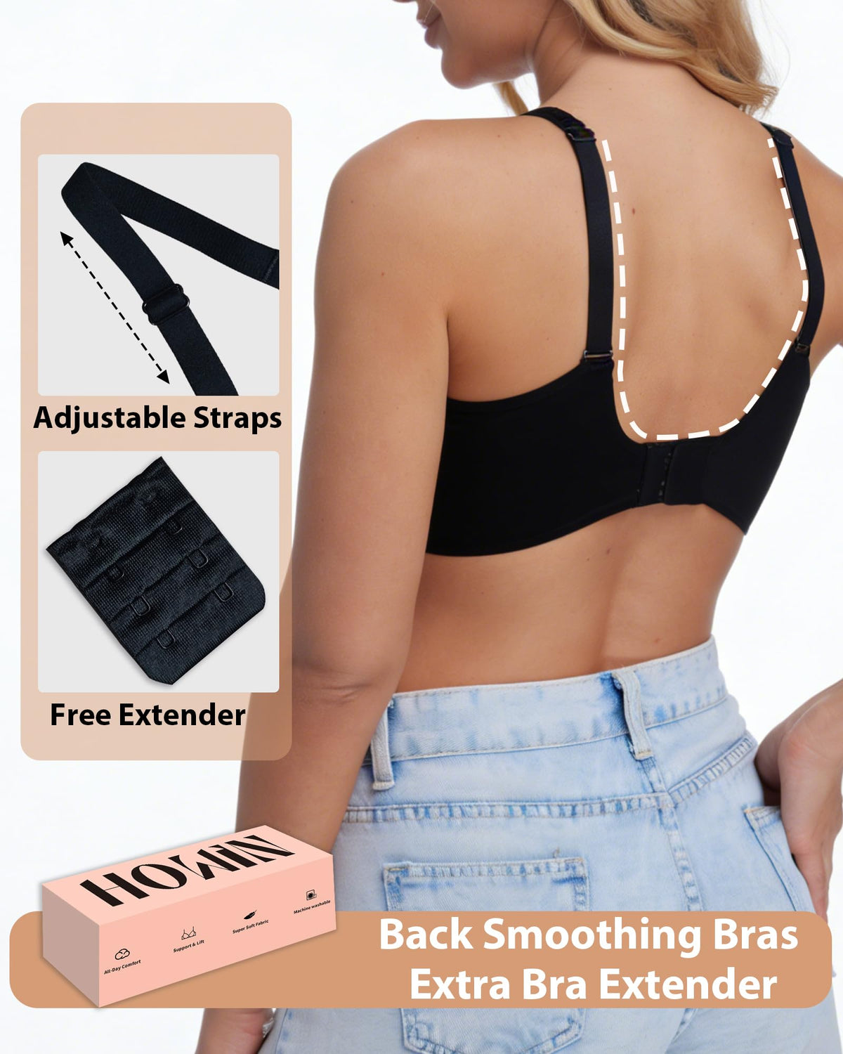 Sutien mulat invizibil fără sârmă push-up acoperire completă – Negru