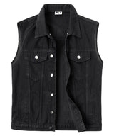Vestă moto din denim fără mâneci bărbați închidere cu nasturi – Negru XL