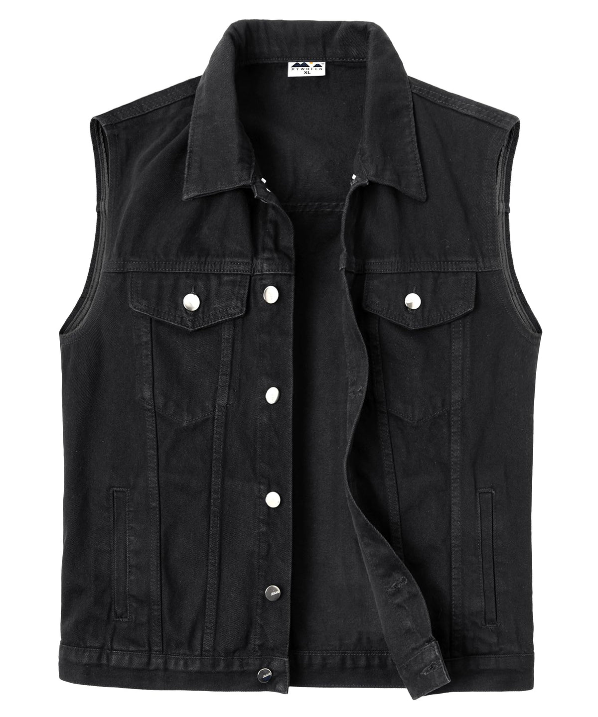 Vestă moto din denim fără mâneci bărbați închidere cu nasturi – Negru XL