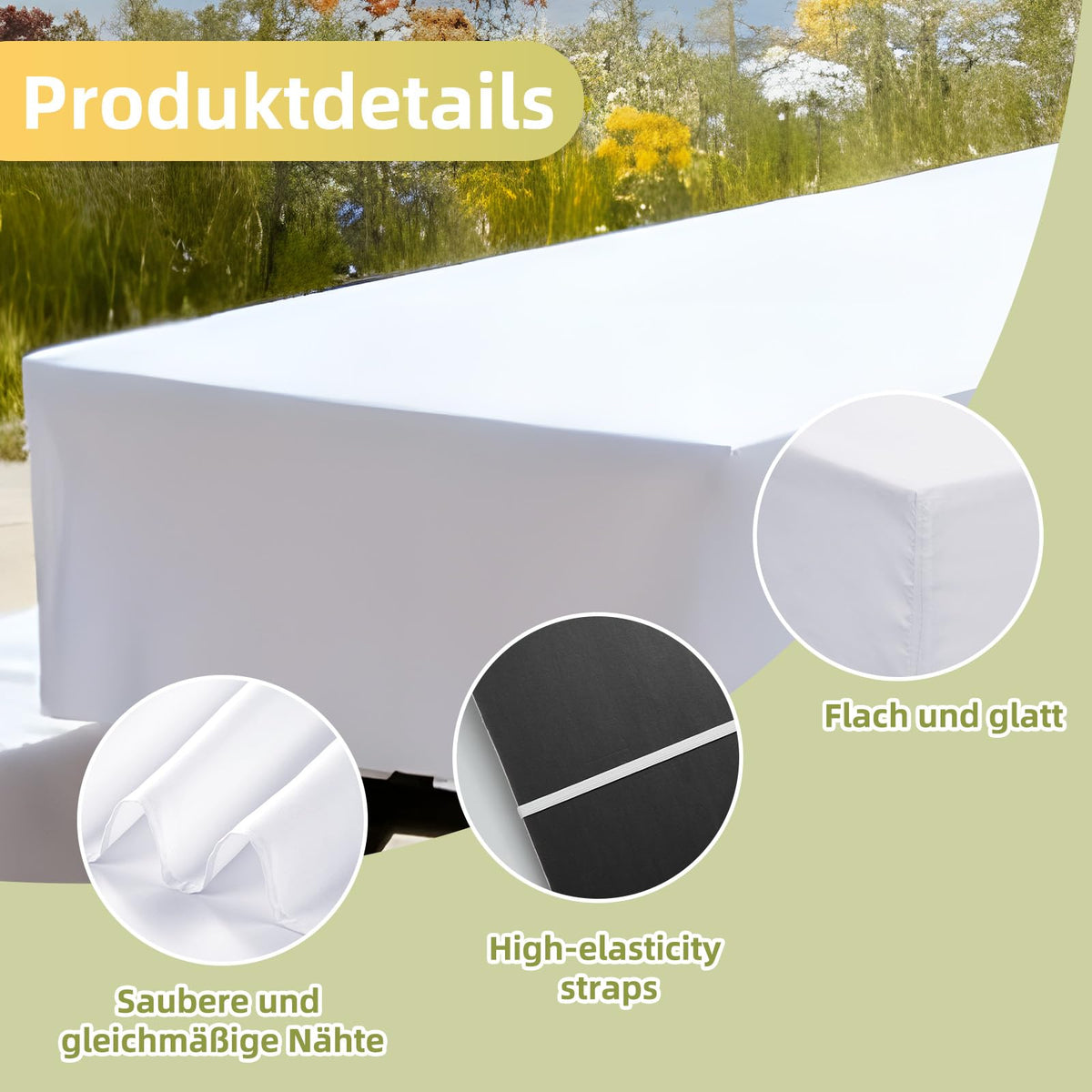 Set 3 huse lavabile din poliester pentru set berărie (masă și 2 bănci) 220x50 cm – Alb