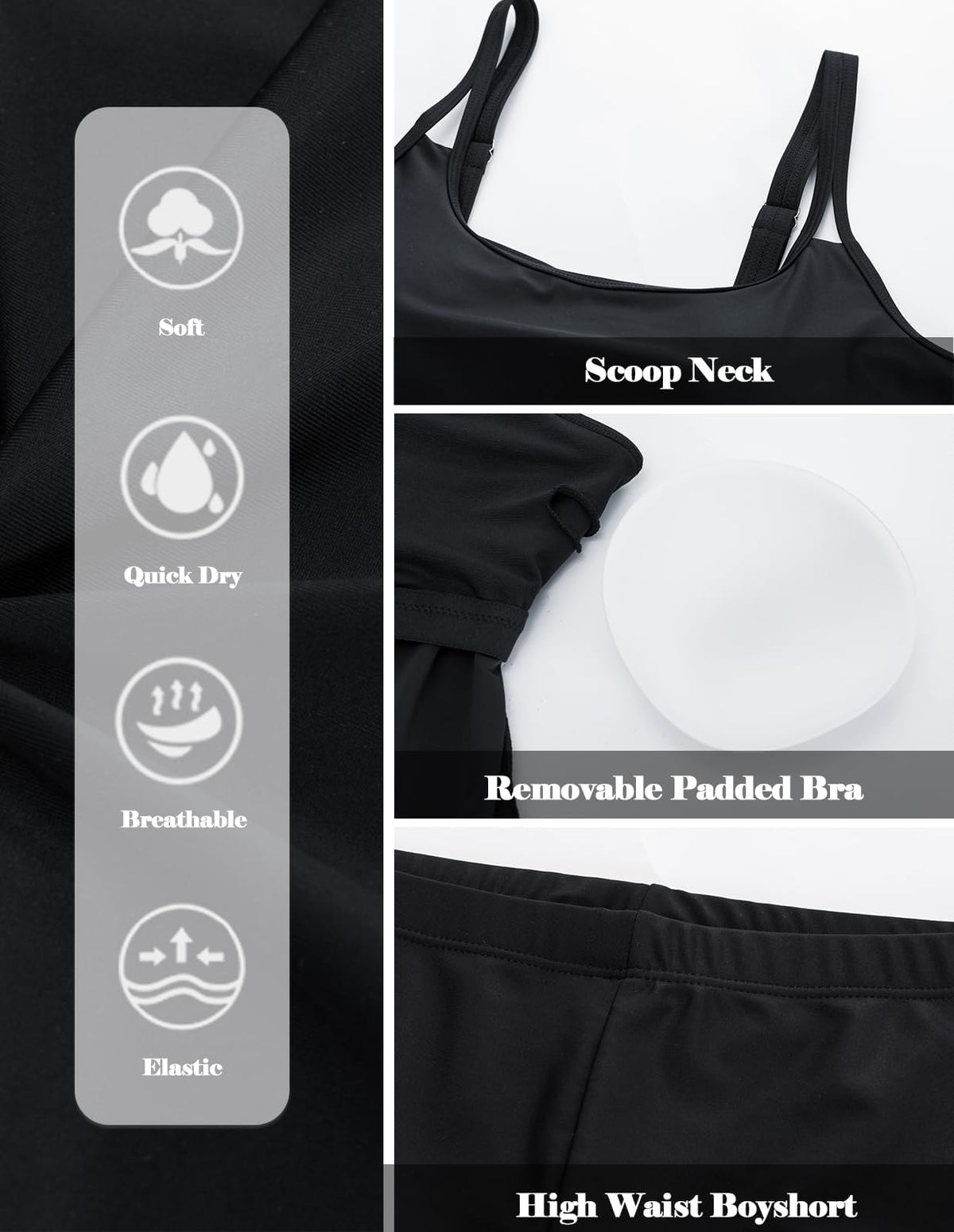 Top de baie tip tankini lejer în A modelator burtică mărimi mari Hanna Nikole – Negru Mărimea 46