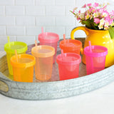 Youngever 7 Pack Kids Cups with Straw, 7 Reusable Plastic Toddler Cups with Lid Straw (Pink)
