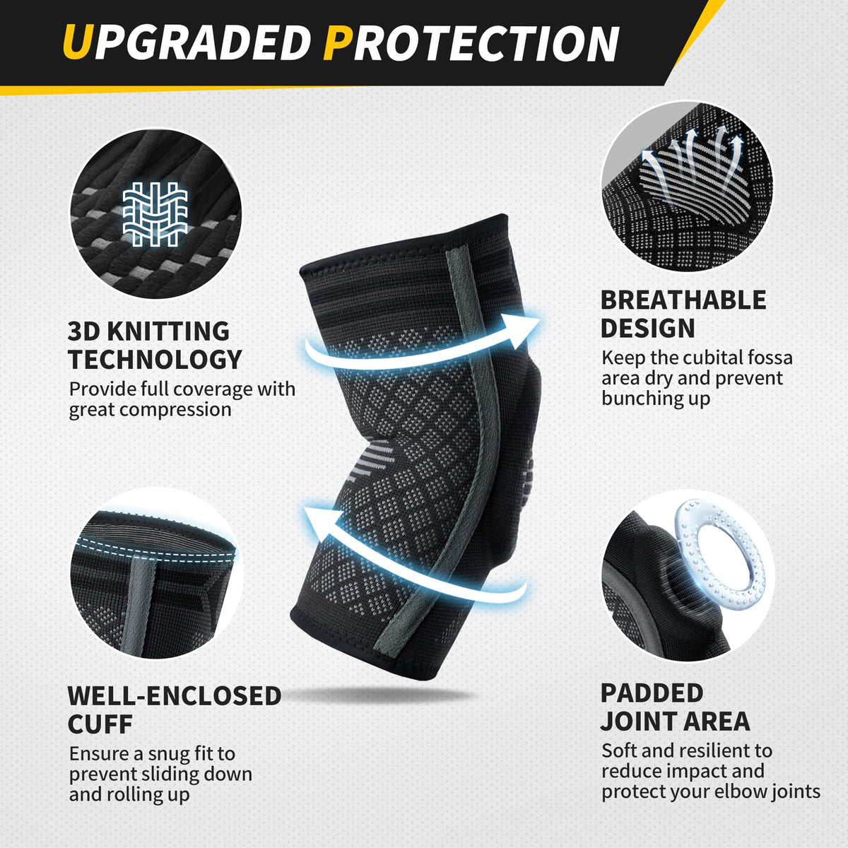 CAMBIVO 2x elbow bandage men women, tennis elbow bandage with gel padding and side stabilizers, elbow bandage for pain relief from tennis elbow, golfer's elbow, tendonitis