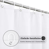 EurCross Shower Curtain 180x200 cm White Textile, Anti-mold Waterproof and Dries Quickly, Washable High-quality Fabric Shower Curtain Bathtub 1.8 x 2m Long with 12 Rings