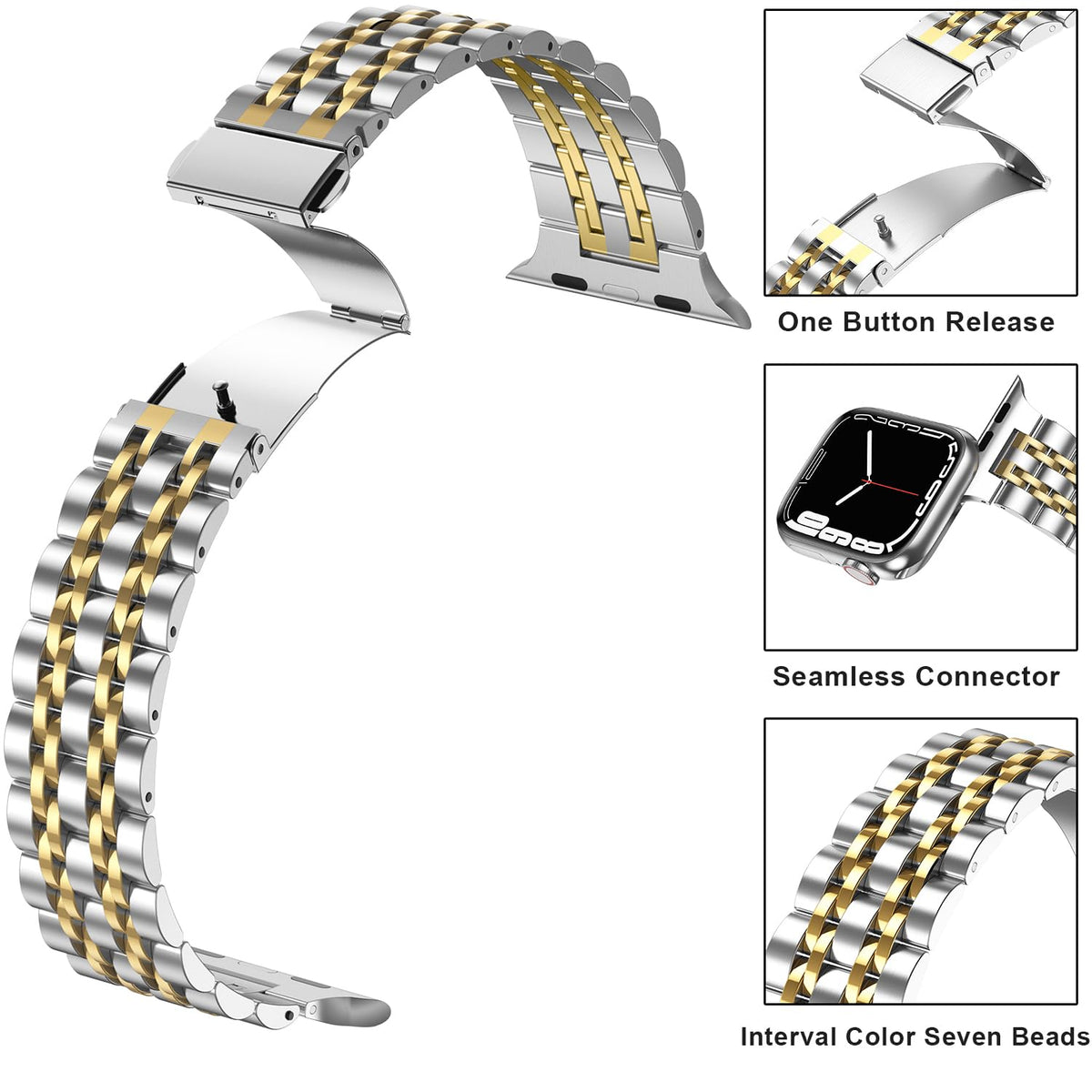 Curea metalică din inox Anlinser pentru Apple Watch Ultra 2 Seria 10/9/8/SE – Argintiu/Auriu