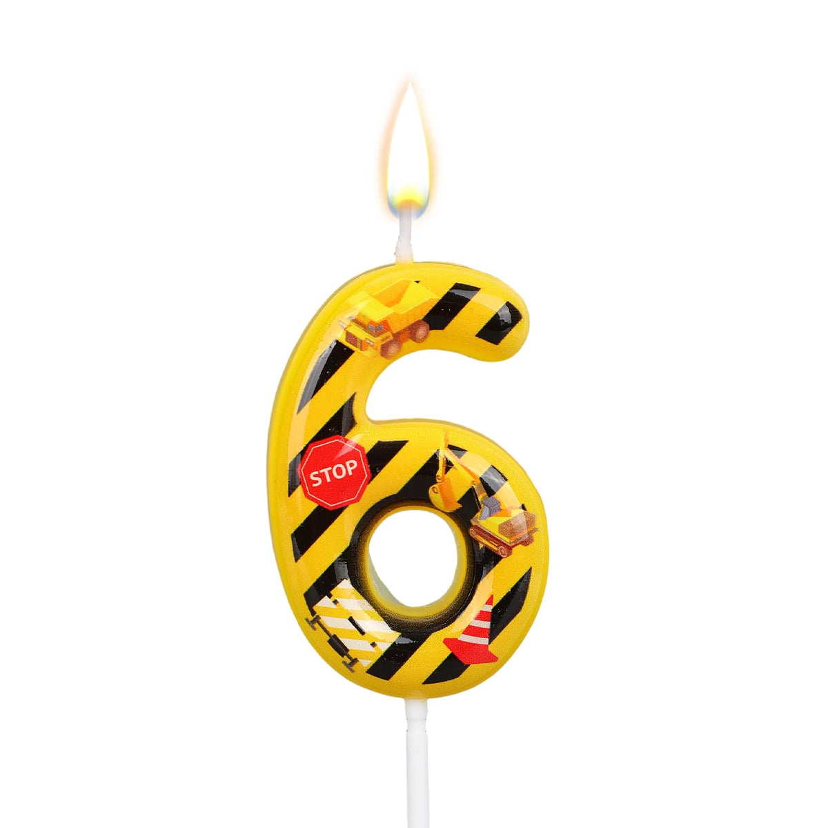 Construction Birthday Candle Cake Topper Number 6 – Yellow/Black
