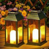 Dekofun Solar Lights, 2-Pack Outdoor Hanging Lanterns, Weatherproof, Flickering Effect – Bronze
