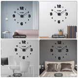 Warminn Wall Clock, DIY Sticker Wall Clock Modern Frameless 3D Wall Clock Roman Numerals Mirror Sticker Art Wall Clock Home Decor Crafts Large Clock for Office Living Room Bedroom (Black)