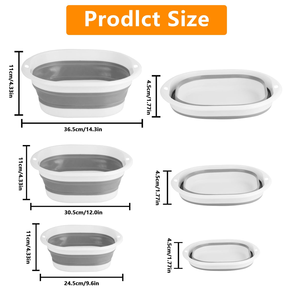 3-Piece Foldable Washing Bowls Collapsible Camping Dishwashing Set