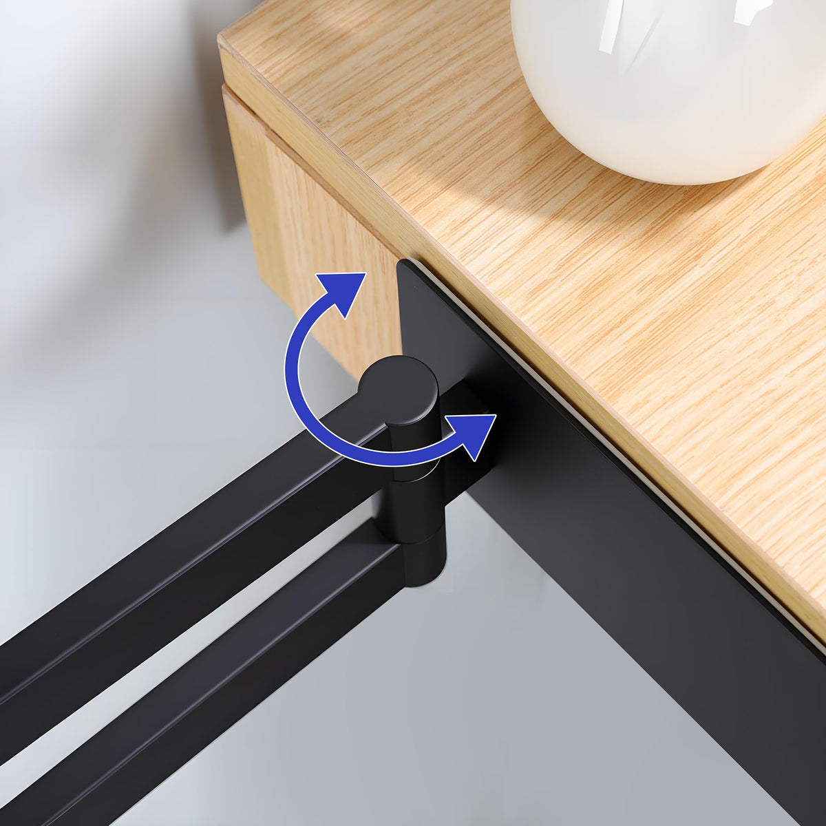 Self-Adhesive Wall Towel Rail 2-Arm 180° Rotatable Double – Matte Black