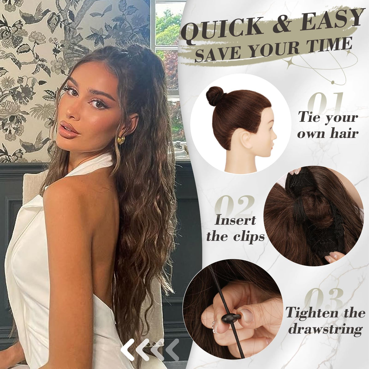 Ponytail Extension Curly Wavy 66cm Synthetic Clip-in Hairpiece – Brown