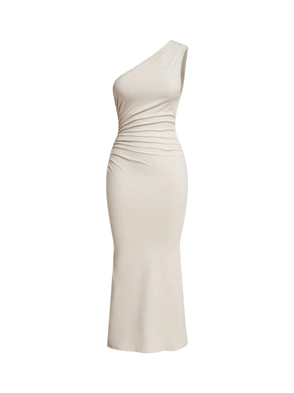 Women's Maxi Fishtail Asymmetric Neck Wedding Guest Casual Dress – Apricot L