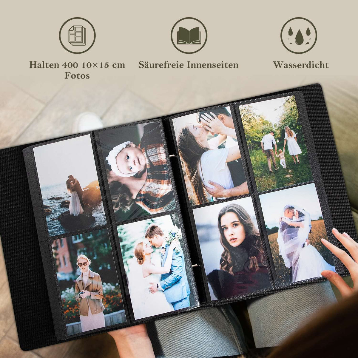 Photo Album 10x15 400 Vertical Pockets Linen Cover