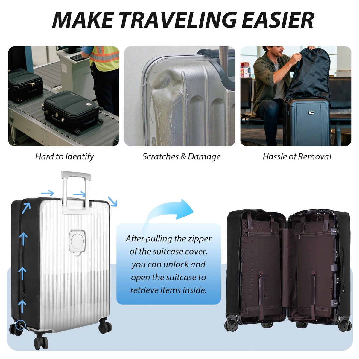 Transparent Elastic PVC Luggage Cover Waterproof Suitcase Protector – Black 20in